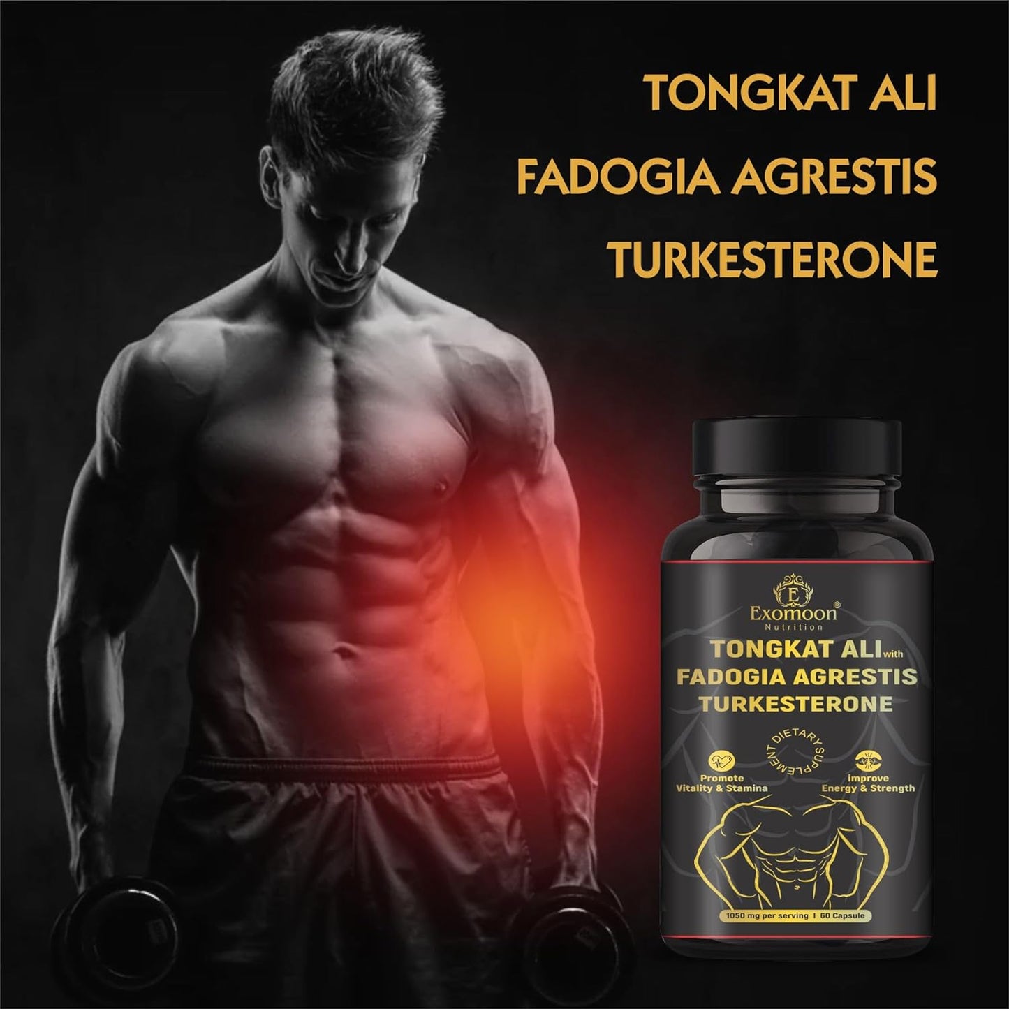 Exomoon Fadogia Agrestis Capsules Supplement Max Strength Testosterone Booster For Men Horny Goat Weed, Panax Ginseng, Tribulus, Ashwagandha, Maca, Tongkat Ali For Energy, Performance, Immune Support,60 Cap.