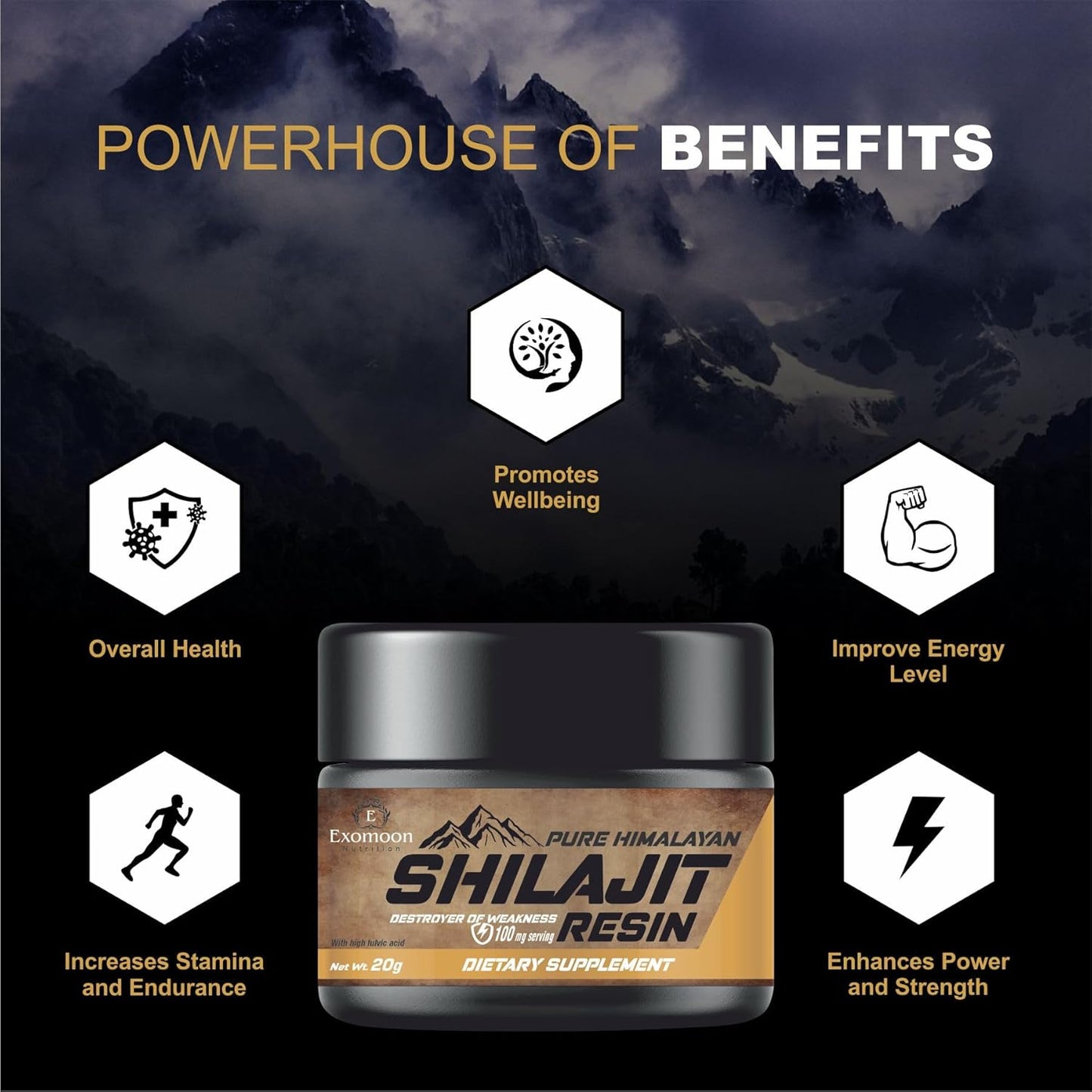 Exomoon Pure Original Himalayan Shilajit/Shilajeet Resin 20g | Improve Strength & stamina for men & women | 4X Concentrated formula, Stronger Than Pills & Capsules