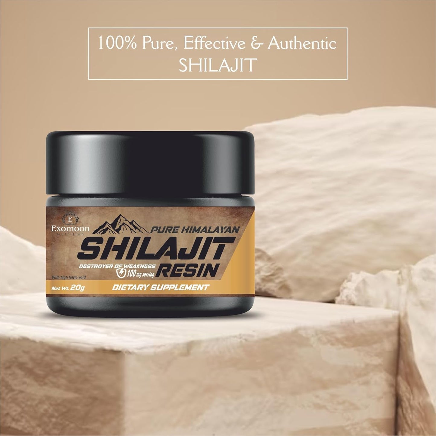 Exomoon Pure Original Himalayan Shilajit/Shilajeet Resin 20g | Improve Strength & stamina for men & women | 4X Concentrated formula, Stronger Than Pills & Capsules