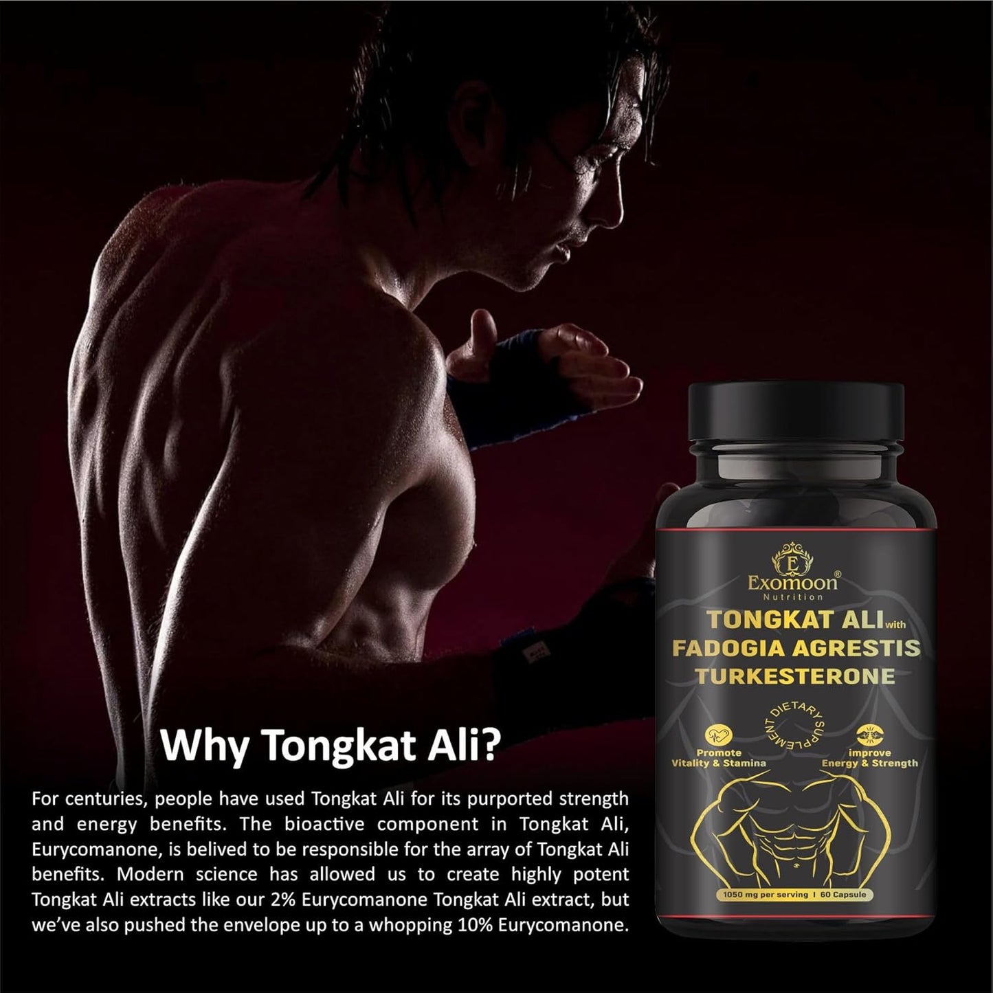 Exomoon Fadogia Agrestis Capsules Supplement Max Strength Testosterone Booster For Men Horny Goat Weed, Panax Ginseng, Tribulus, Ashwagandha, Maca, Tongkat Ali For Energy, Performance, Immune Support,60 Cap.