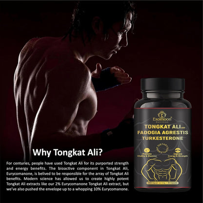 Exomoon Fadogia Agrestis Capsules Supplement Max Strength Testosterone Booster For Men Horny Goat Weed, Panax Ginseng, Tribulus, Ashwagandha, Maca, Tongkat Ali For Energy, Performance, Immune Support,60 Cap.