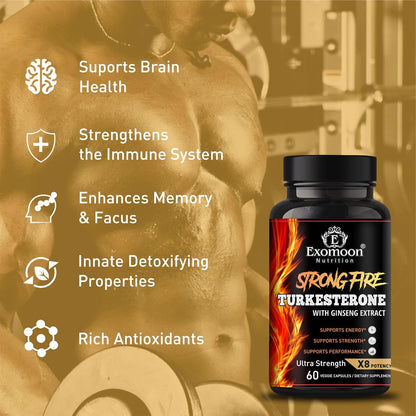 Exomoon Max Strength Booster for Men | Turkesterone Supplement with Horny Goat Weed, Ginseng, Tribulus, Ashwagandha, Shilajit, Tongkat Ali - Energy, Stamina, Immune Support - 60 Capsules