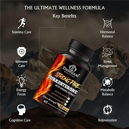 Exomoon Max Strength Booster for Men | Turkesterone Supplement with Horny Goat Weed, Ginseng, Tribulus, Ashwagandha, Shilajit, Tongkat Ali - Energy, Stamina, Immune Support - 60 Capsules