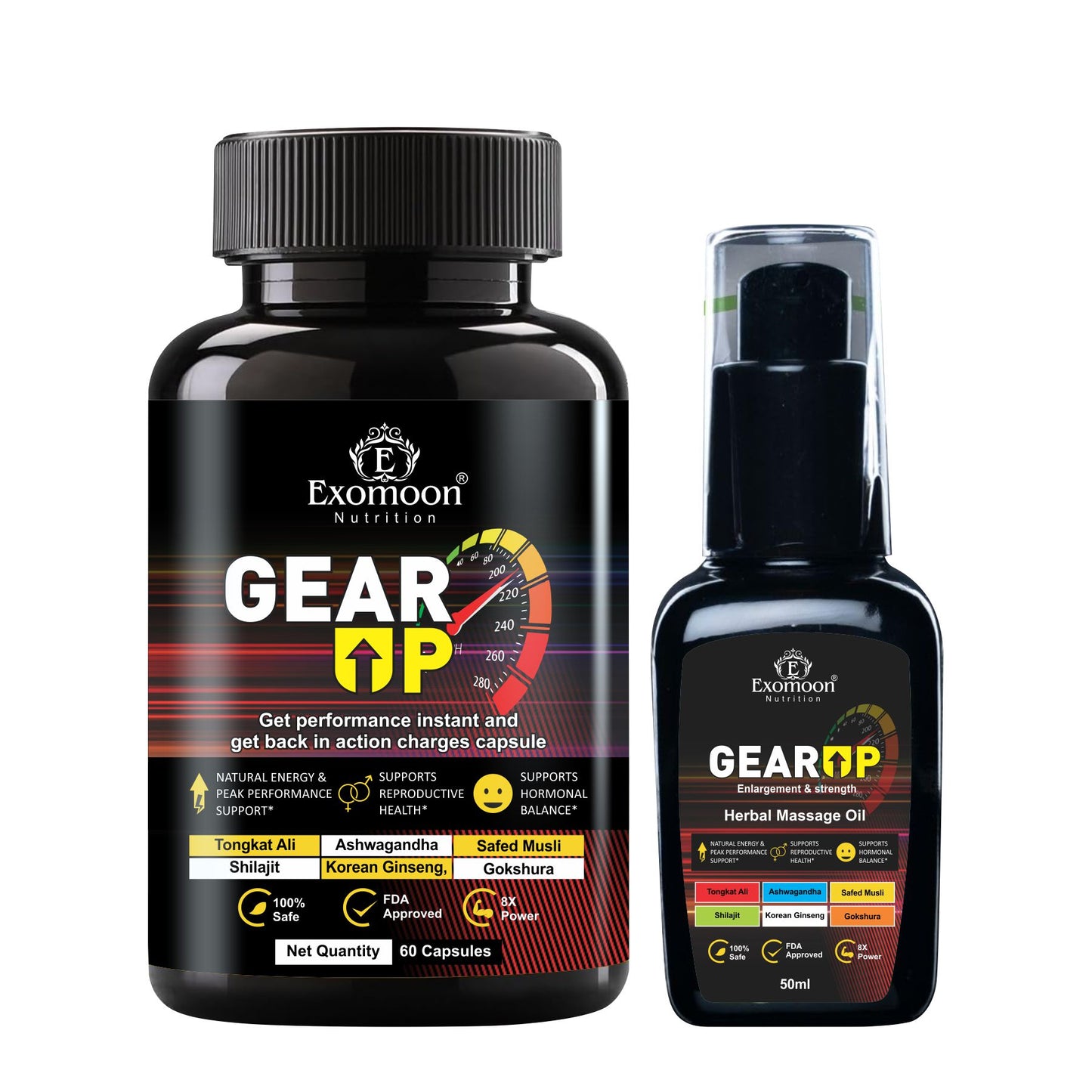 GEAR UP Massage Oil + Capsule For Men | Daily Essentials | Male Enhancer | Enlargement, Stamina & Strength