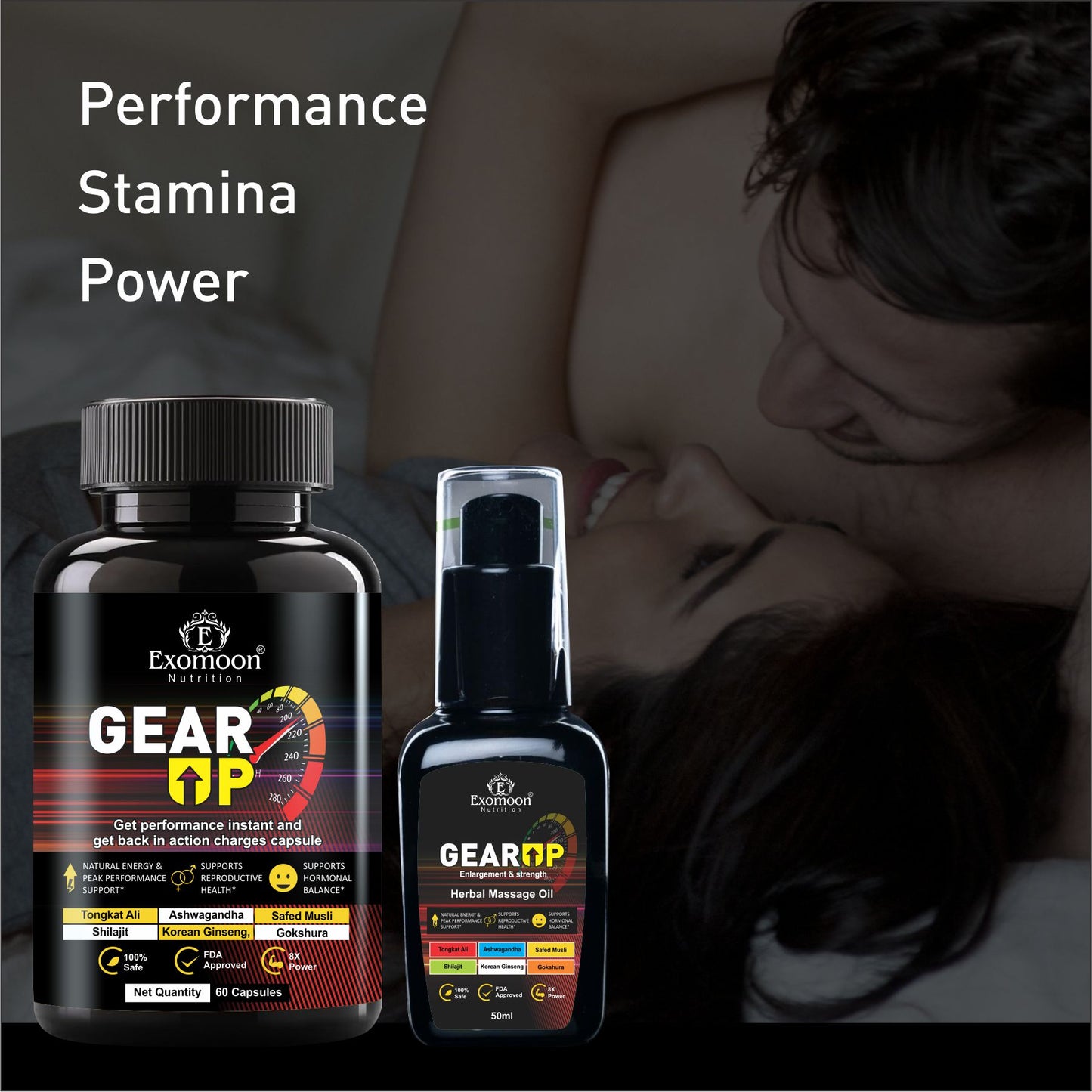 GEAR UP Massage Oil + Capsule For Men | Daily Essentials | Male Enhancer | Enlargement, Stamina & Strength