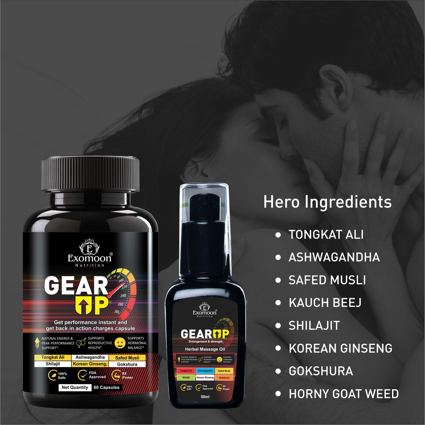 GEAR UP Massage Oil + Capsule For Men | Daily Essentials | Male Enhancer | Enlargement, Stamina & Strength